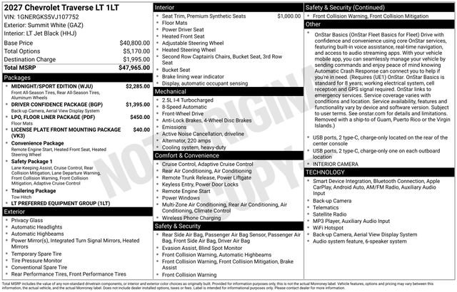 New 2027 Chevrolet Traverse LT w/ Midnight/Sport Edition FWD image 37