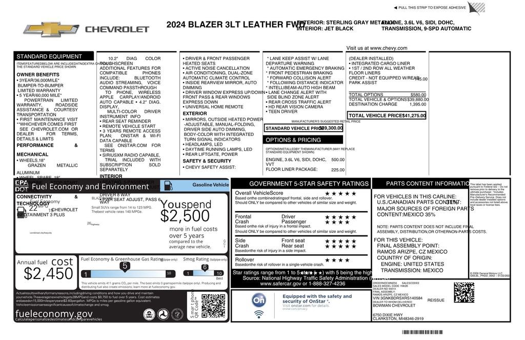 Used 2024 Chevrolet Blazer LT w/ LPO, Floor Liner Package FWD image 10
