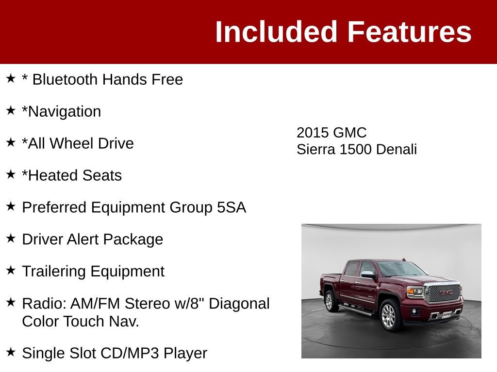 Used 2015 GMC Sierra 1500 Denali w/ Driver Alert Package AWD/4WD image 3