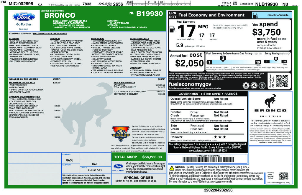 Used 2022 Ford Bronco Wildtrak AWD/4WD image 55