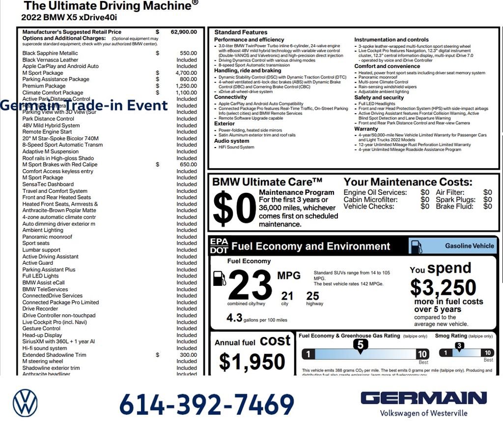 Used 2022 BMW X5 xDrive40i w/ M Sport Package image 1