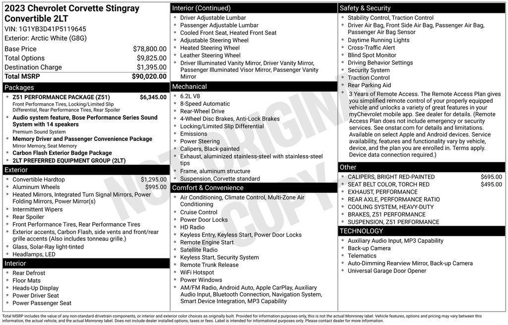 Used 2023 Chevrolet Corvette Stingray Preferred Conv w/ Z51 Performance Package RWD image 24