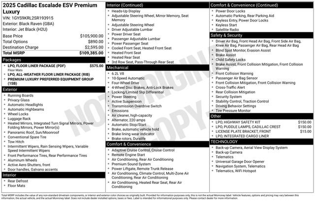 Used 2025 Cadillac Escalade ESV Premium Luxury w/ LPO, Floor Liner Package AWD/4WD image 5