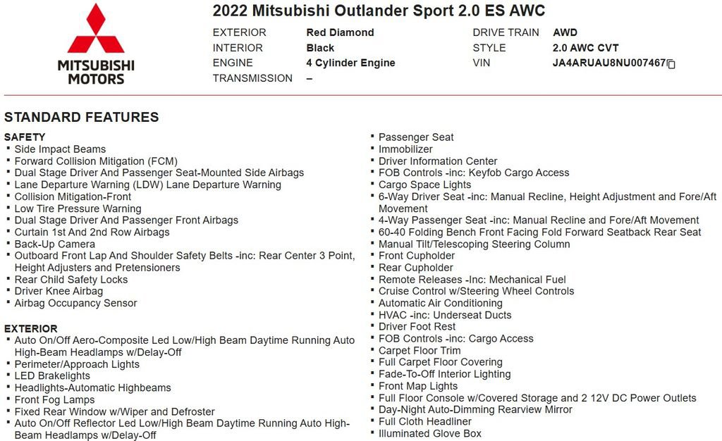 Used 2022 Mitsubishi Outlander Sport SE image 22