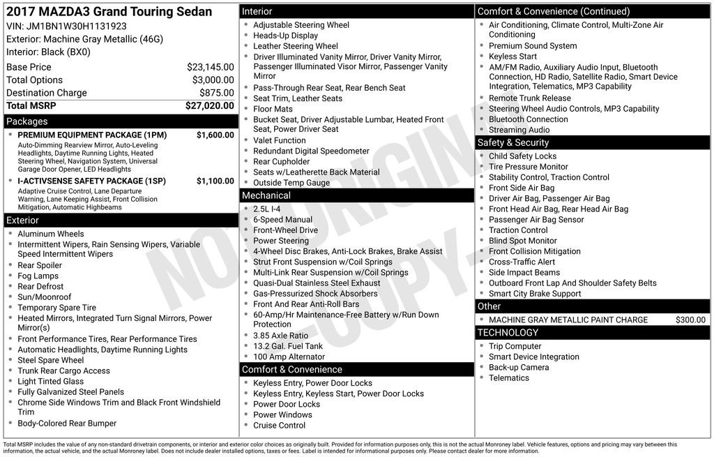 Used 2017 MAZDA MAZDA3 Grand Touring w/ Premium Equipment Package FWD image 2