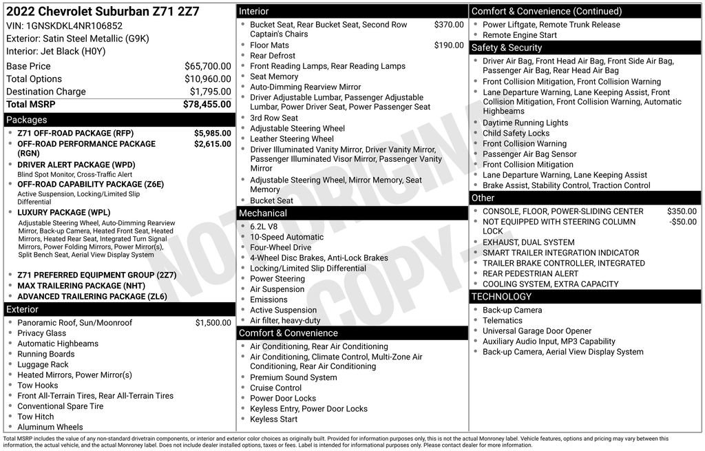 Used 2022 Chevrolet Suburban Z71 w/ Z71 Off-Road Package AWD/4WD image 6