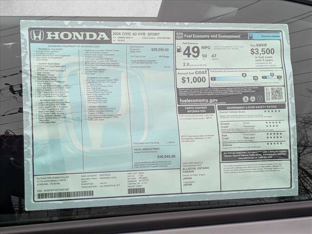 New 2026 Honda Civic FWD Hybrid Sedan image 17