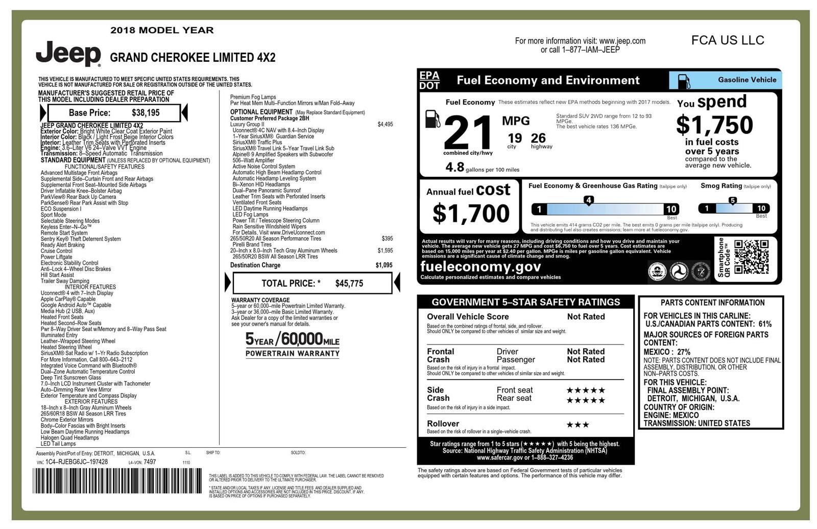 Used 2018 Jeep Grand Cherokee Limited w/ Luxury Group II image 4