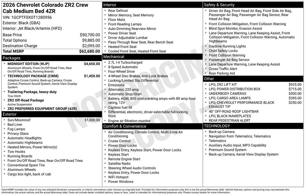 New 2026 Chevrolet Colorado ZR2 w/ Midnight Edition AWD/4WD image 26