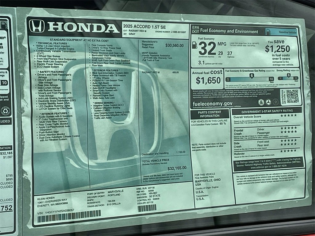 New 2025 Honda Accord SE image 32