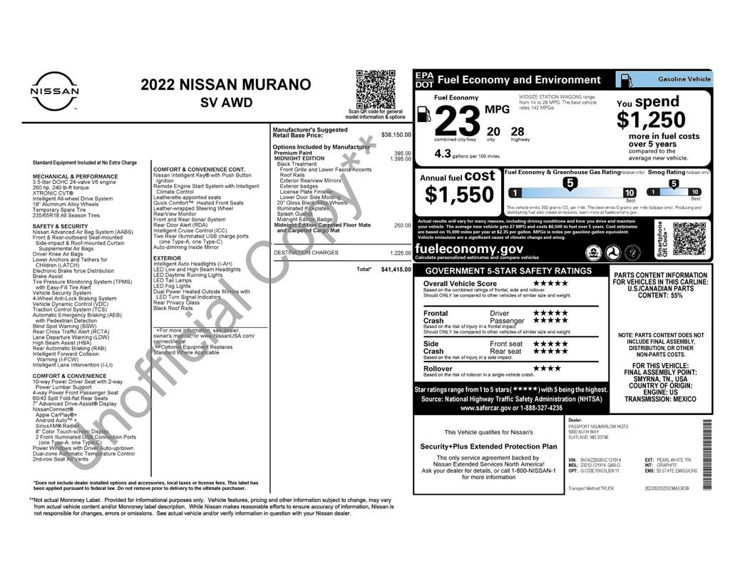 Certified 2022 Nissan Murano SV w/ SV Midnight Edition Package AWD/4WD image 8