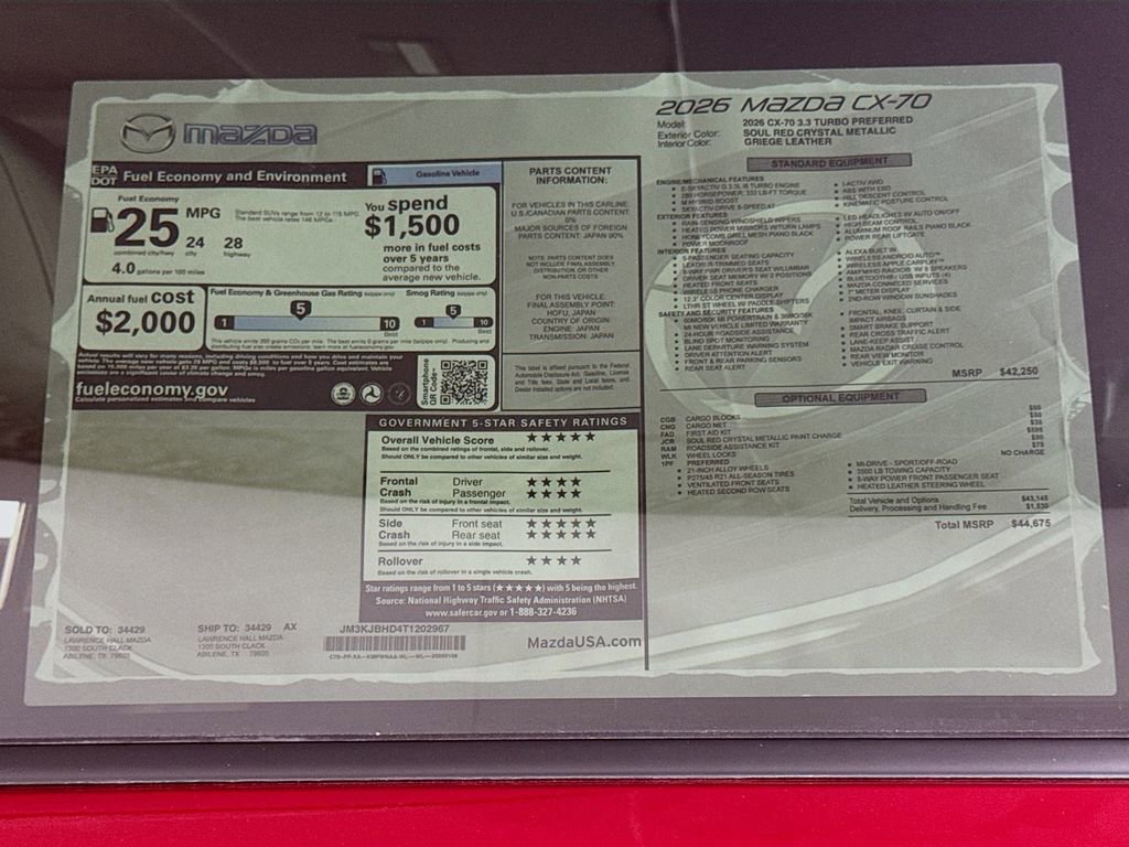New 2026 MAZDA CX-70 3.3 Turbo w/ Preferred Package image 20