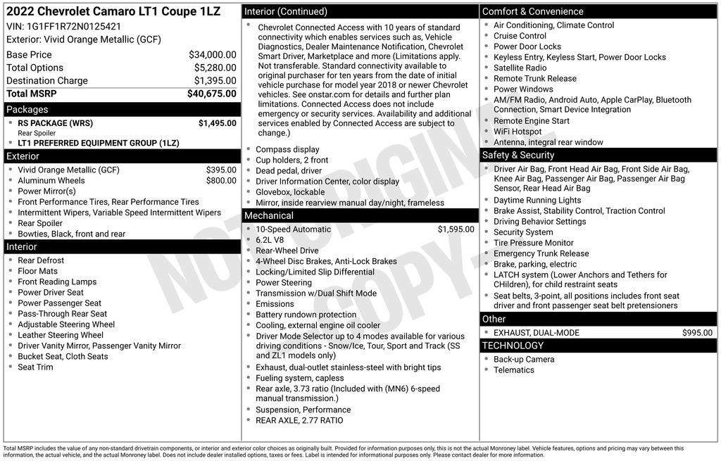 Used 2022 Chevrolet Camaro LT w/ RS Package RWD image 5