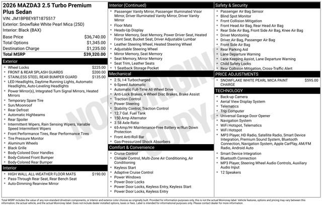 New 2026 MAZDA MAZDA3 2.5 Turbo Sedan w/Premium Plus image 26