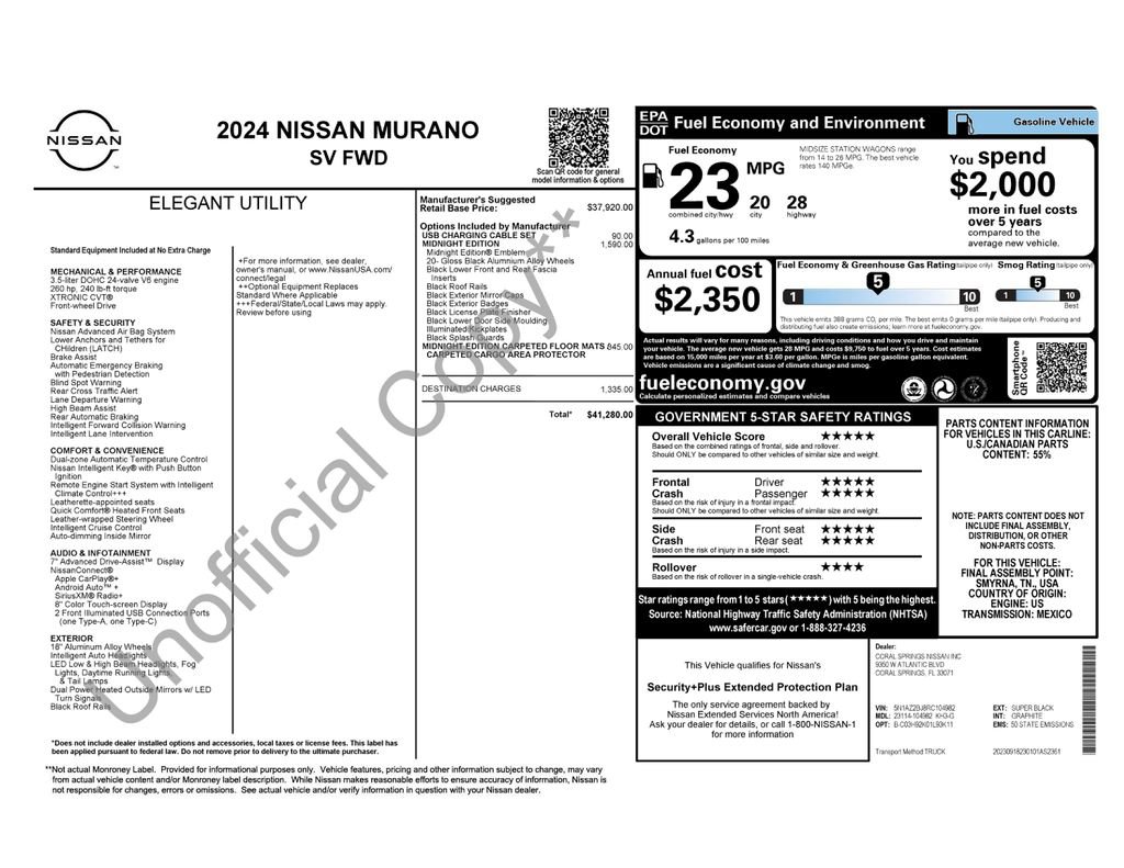 Used 2024 Nissan Murano SV w/ SV Midnight Edition Package image 37