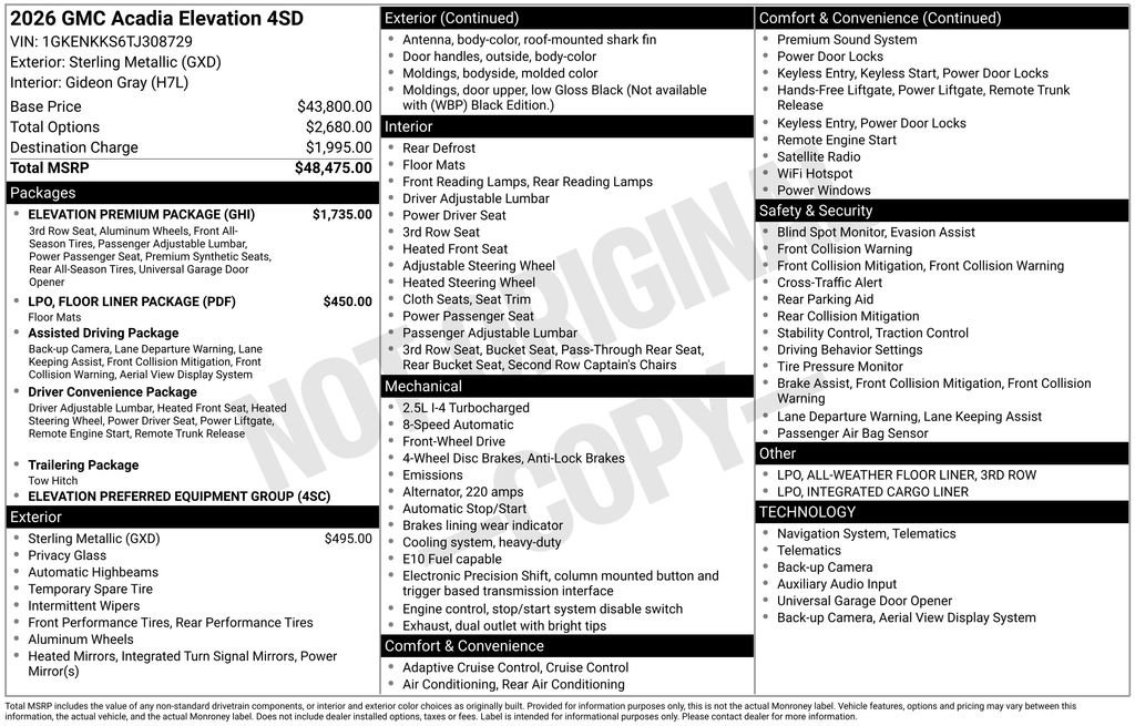 New 2026 GMC Acadia Elevation w/ Elevation Premium Package FWD image 19
