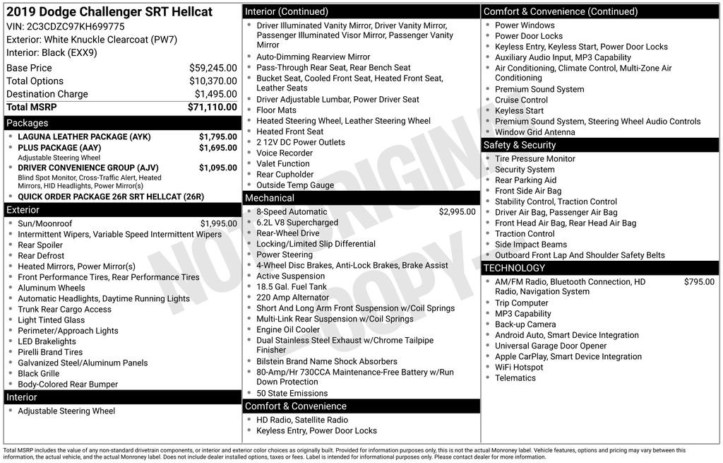 Used 2019 Dodge Challenger SRT Hellcat w/ Laguna Leather Package image 3