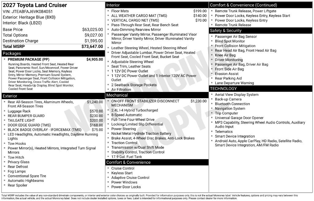 New 2027 Toyota Land Cruiser w/ Premium Package AWD/4WD image 6