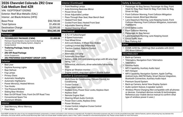 New 2026 Chevrolet Colorado ZR2 w/ Technology Package AWD/4WD image 27