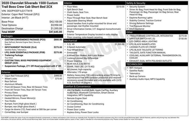 Used 2020 Chevrolet Silverado 1500 Custom Trail Boss w/ Custom Convenience Package AWD/4WD image 7