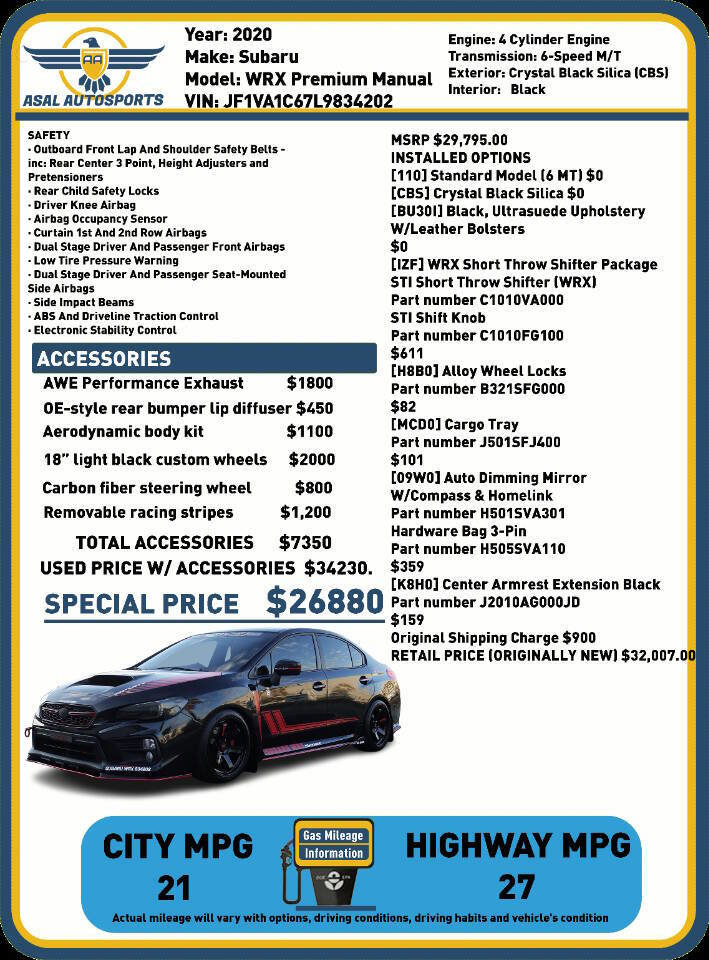 Used 2020 Subaru WRX Premium image 2