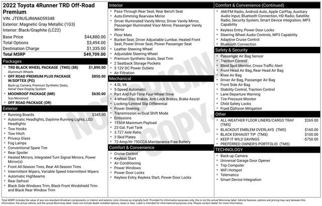 Used 2022 Toyota 4Runner TRD Off-Road Premium w/ TRD Black Wheel Package (TMS) AWD/4WD image 7