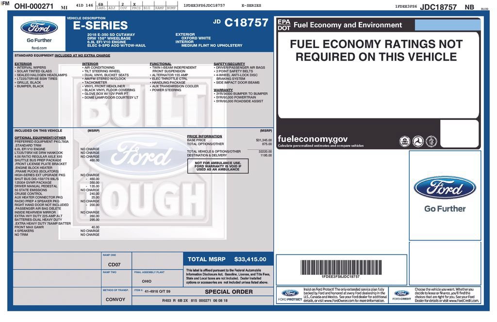 Used 2018 Ford E-350 and Econoline 350 Super Duty w/ Shuttle Bus Prep Package RWD image 16