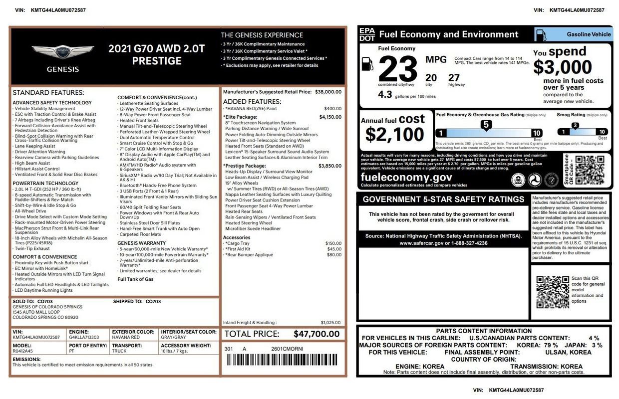 Used 2021 Genesis G70 2.0T w/ Prestige Package image 6