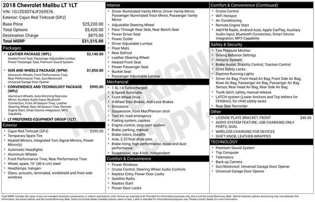 Used 2018 Chevrolet Malibu LT w/ Leather Package image 7