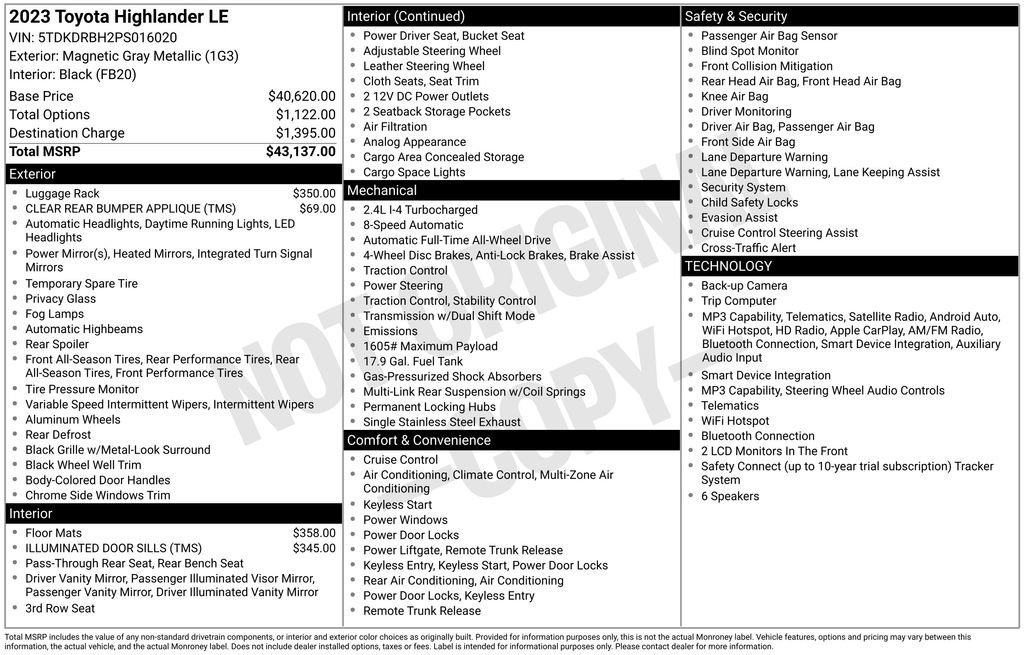 Used 2023 Toyota Highlander LE AWD/4WD image 34