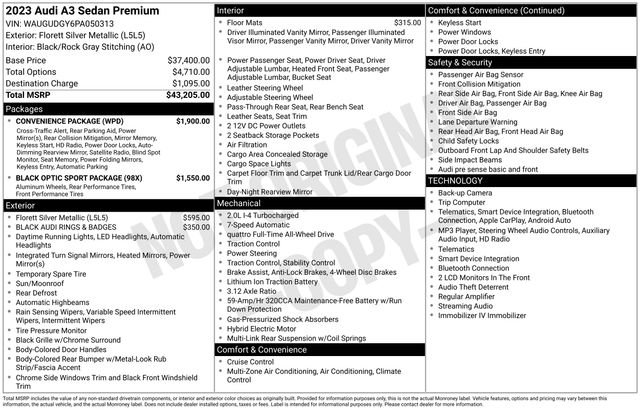 Used 2023 Audi A3 2.0T Premium w/ Convenience Package AWD/4WD image 36