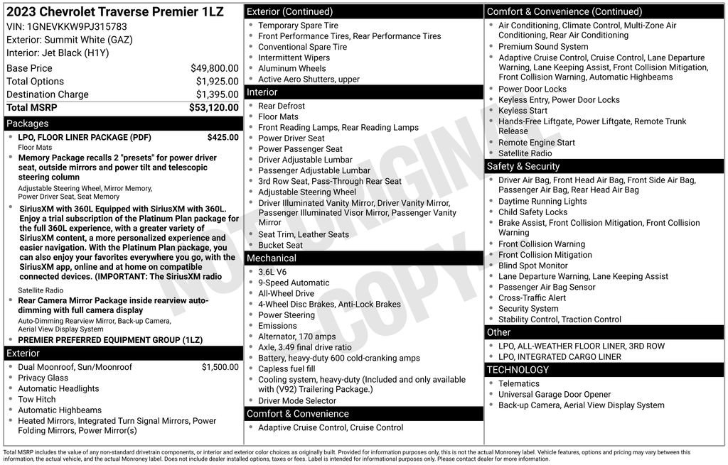 Certified 2023 Chevrolet Traverse Premier w/ LPO, Floor Liner Package AWD/4WD image 6
