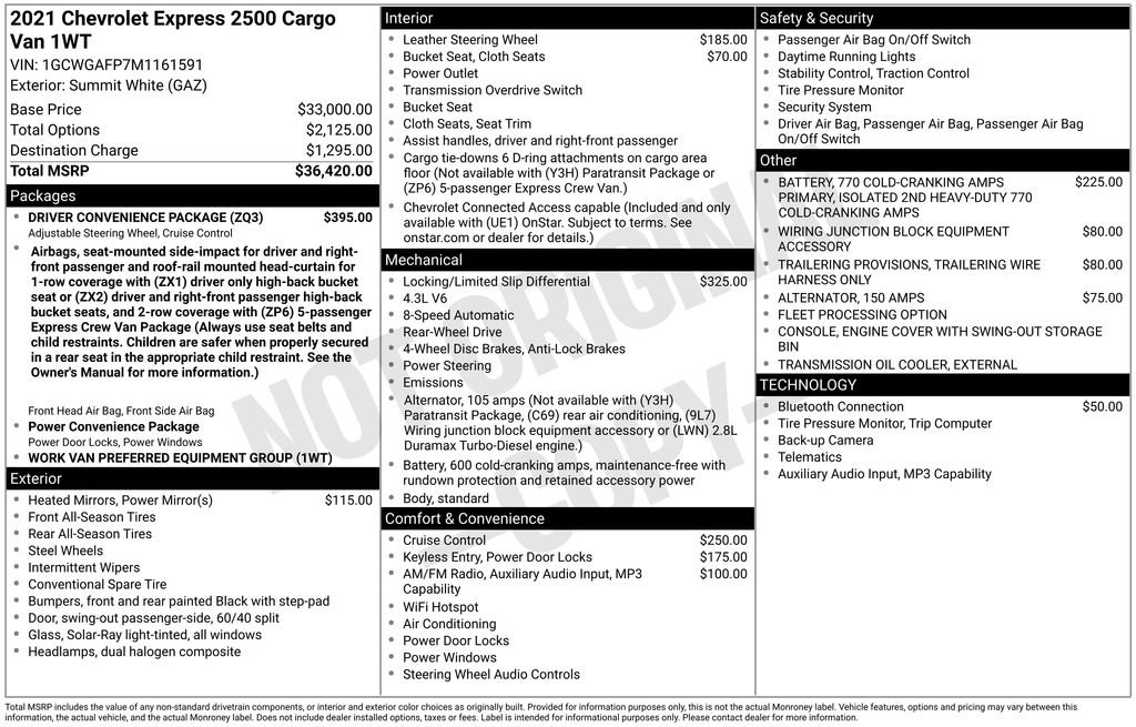 Used 2021 Chevrolet Express 2500 w/ Driver Convenience Package RWD image 3