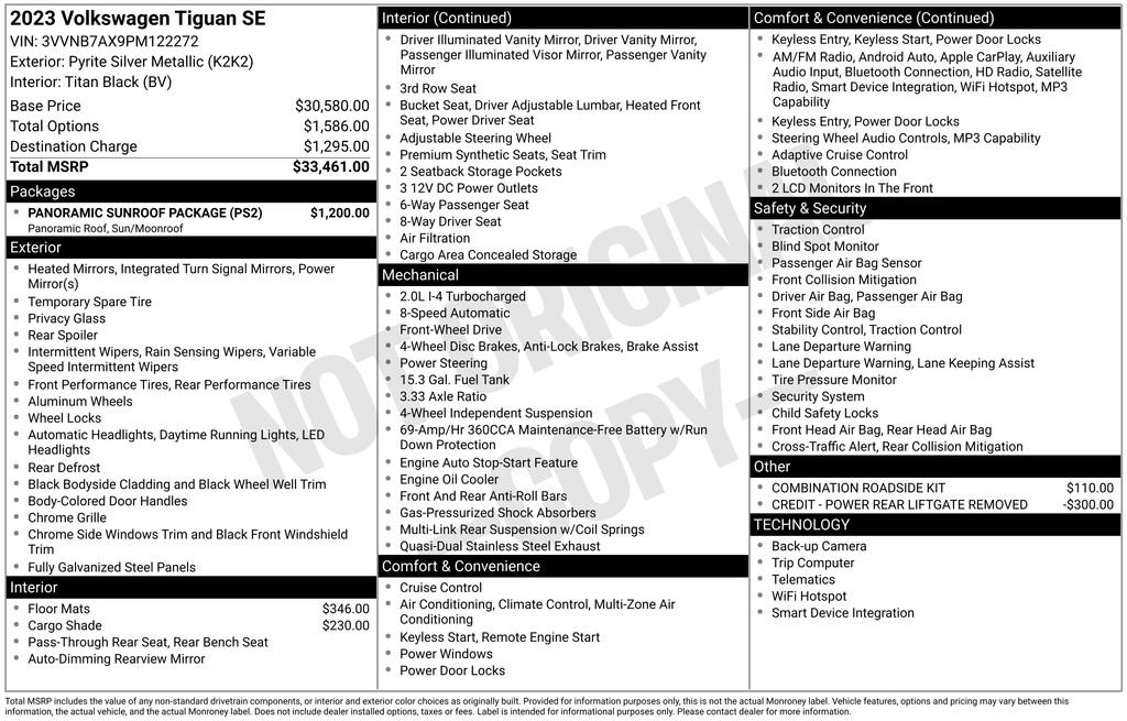 Used 2023 Volkswagen Tiguan SE w/ Panoramic Sunroof Package FWD image 4