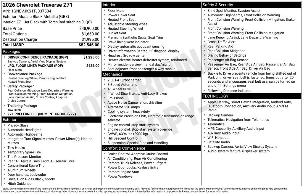 Used 2026 Chevrolet Traverse Z71 w/ Driver Confidence Package AWD/4WD image 8