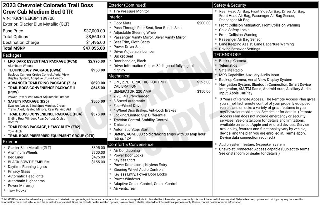 Used 2023 Chevrolet Colorado Trail Boss w/ LPO, Dark Essentials Package AWD/4WD image 2