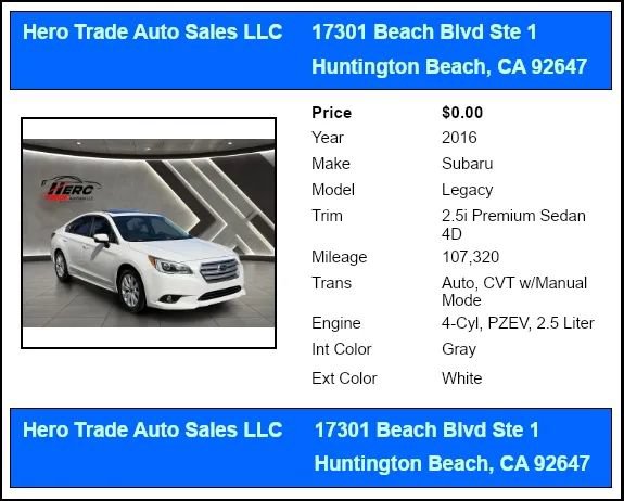 Used 2016 Subaru Legacy 2.5i Premium AWD/4WD image 11