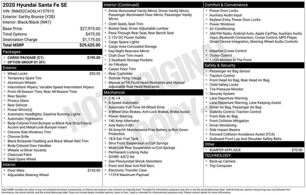 Used 2020 Hyundai Santa Fe SE w/ Cargo Package image 6