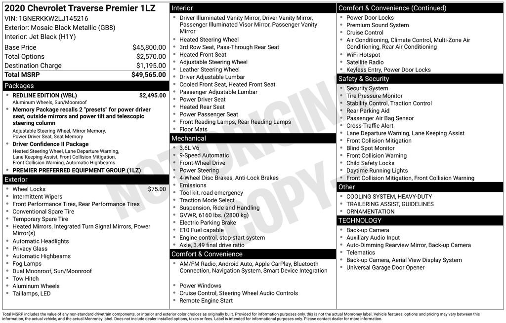 Used 2020 Chevrolet Traverse Premier w/ Redline Edition image 5
