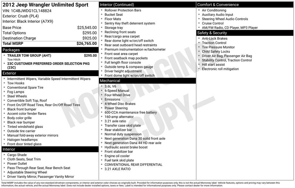 Used 2012 Jeep Wrangler Unlimited Sport w/ Trailer Tow Group image 12