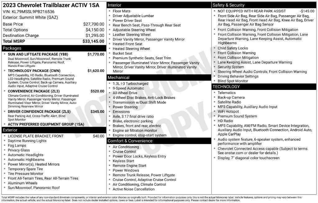 Used 2023 Chevrolet TrailBlazer ACTIV w/ Sun and Liftgate Package AWD/4WD image 24