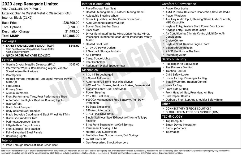 Used 2020 Jeep Renegade Limited w/ Safety and Security Group image 6