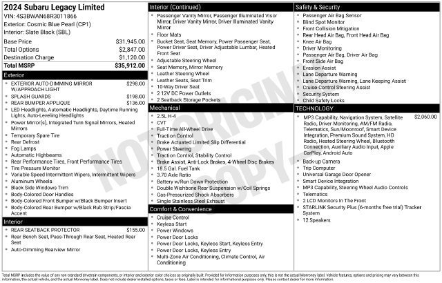 Certified 2024 Subaru Legacy Limited AWD/4WD image 36