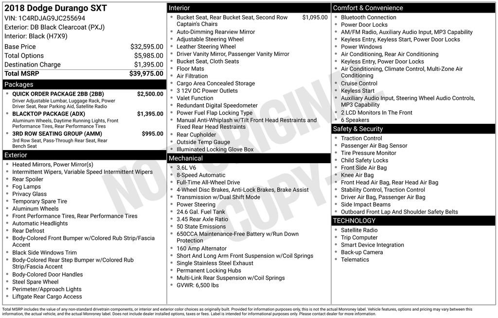Used 2018 Dodge Durango SXT w/ Quick Order Package 2BB AWD/4WD image 2
