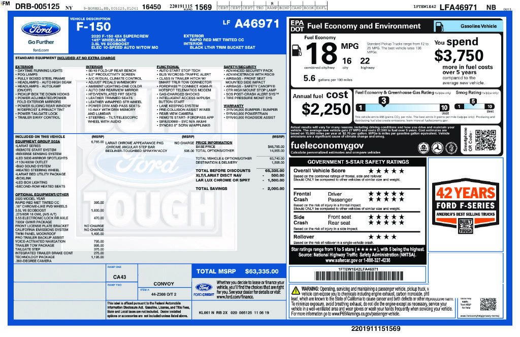 Used 2020 Ford F150 Lariat w/ Equipment Group 502A Luxury AWD/4WD image 5