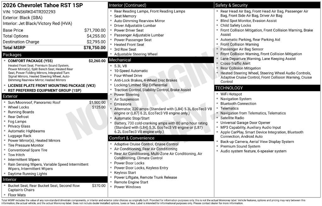 Used 2026 Chevrolet Tahoe RST w/ Comfort Package AWD/4WD image 4