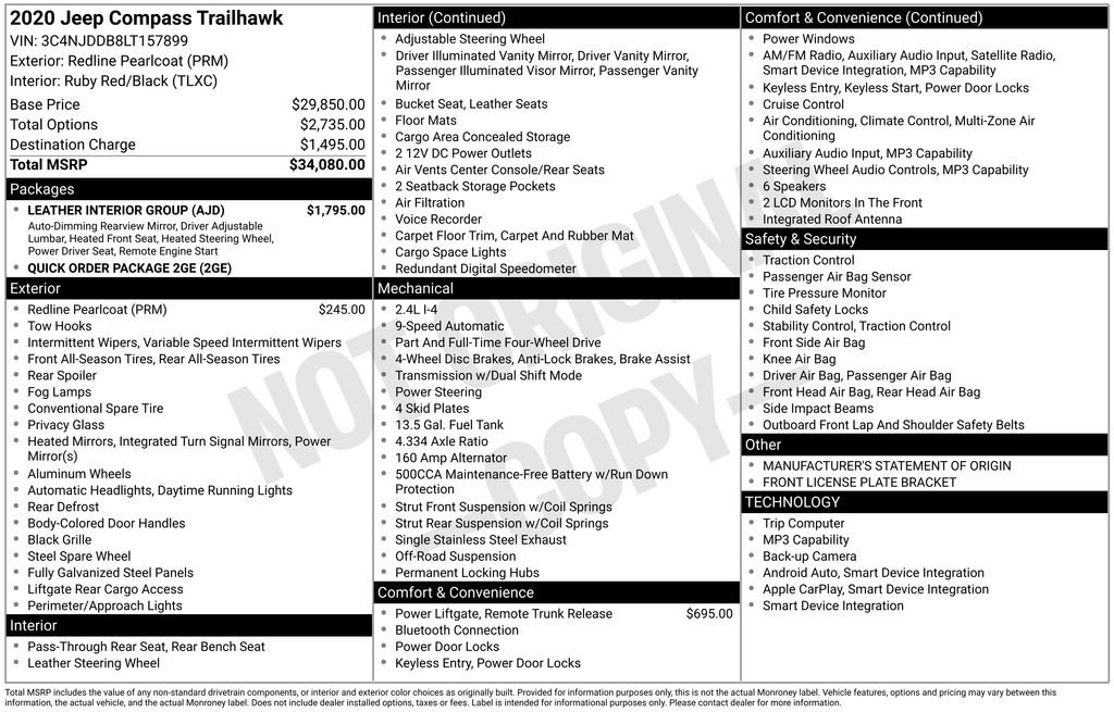 Used 2020 Jeep Compass Trailhawk w/ Leather Interior Group AWD/4WD image 27