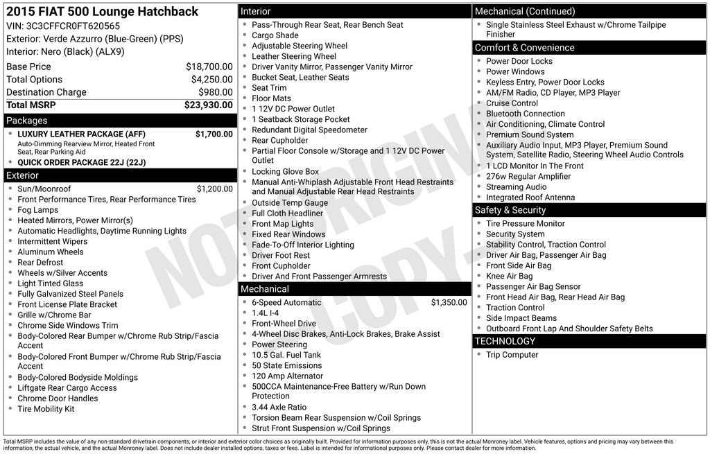 Used 2015 FIAT 500 Lounge w/ Luxury Leather Package image 26