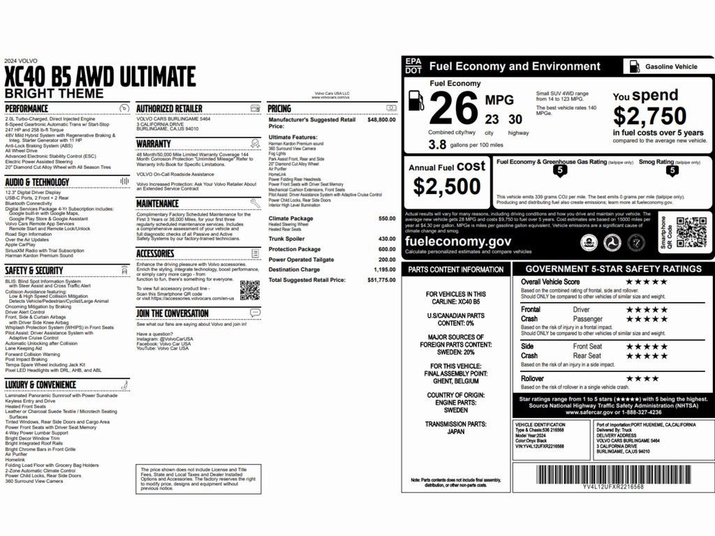 Used 2024 Volvo XC40 B5 Ultimate w/ Protection Package Premier AWD/4WD image 2
