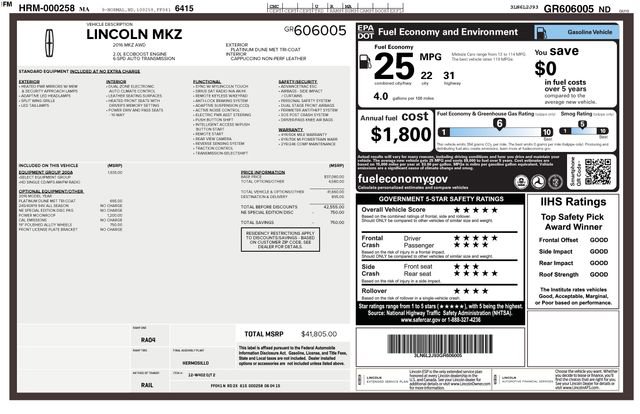 Used 2016 Lincoln MKZ AWD w/ Equipment Group 200A Select image 5